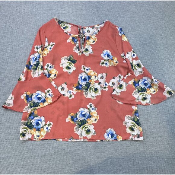 Zenobia Tunic Top Womens Coral Floral Bell Sleeve Boat Neck Tie Closure 3XL NWT - Picture 3 of 14